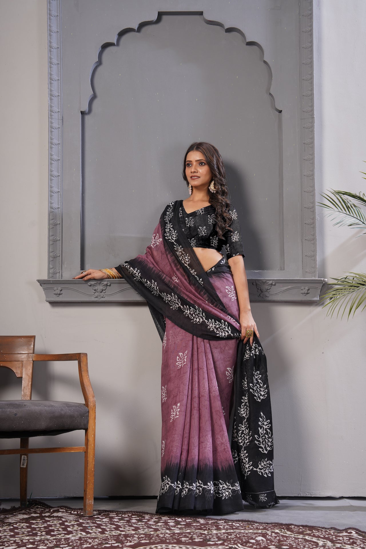 KARAMKARI-LADY BLACK CURRENT (COTTON SILK SAREE)