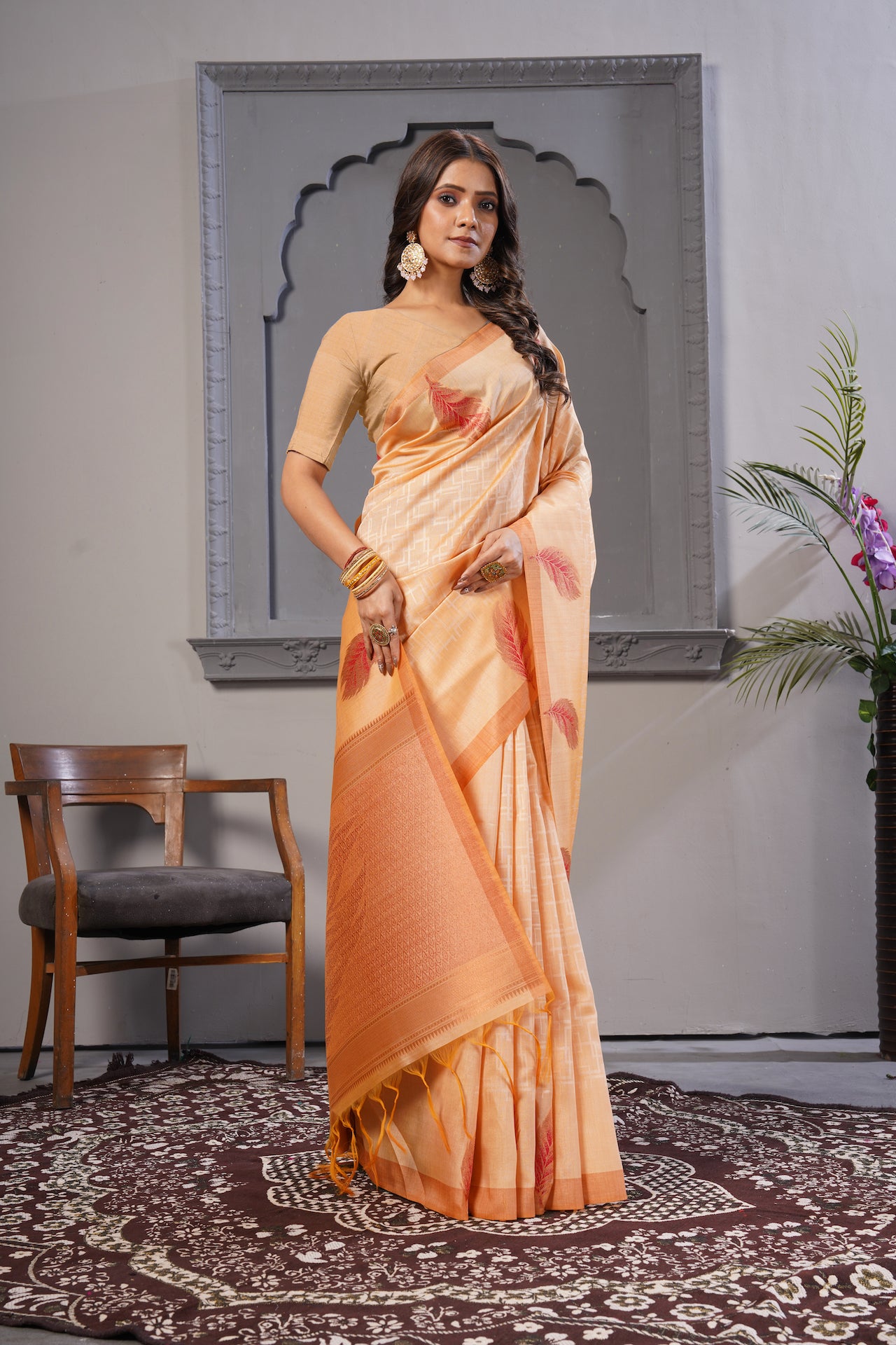 KARAMKARI-KESARI KANYA (TUSSAR SILK SAREE)