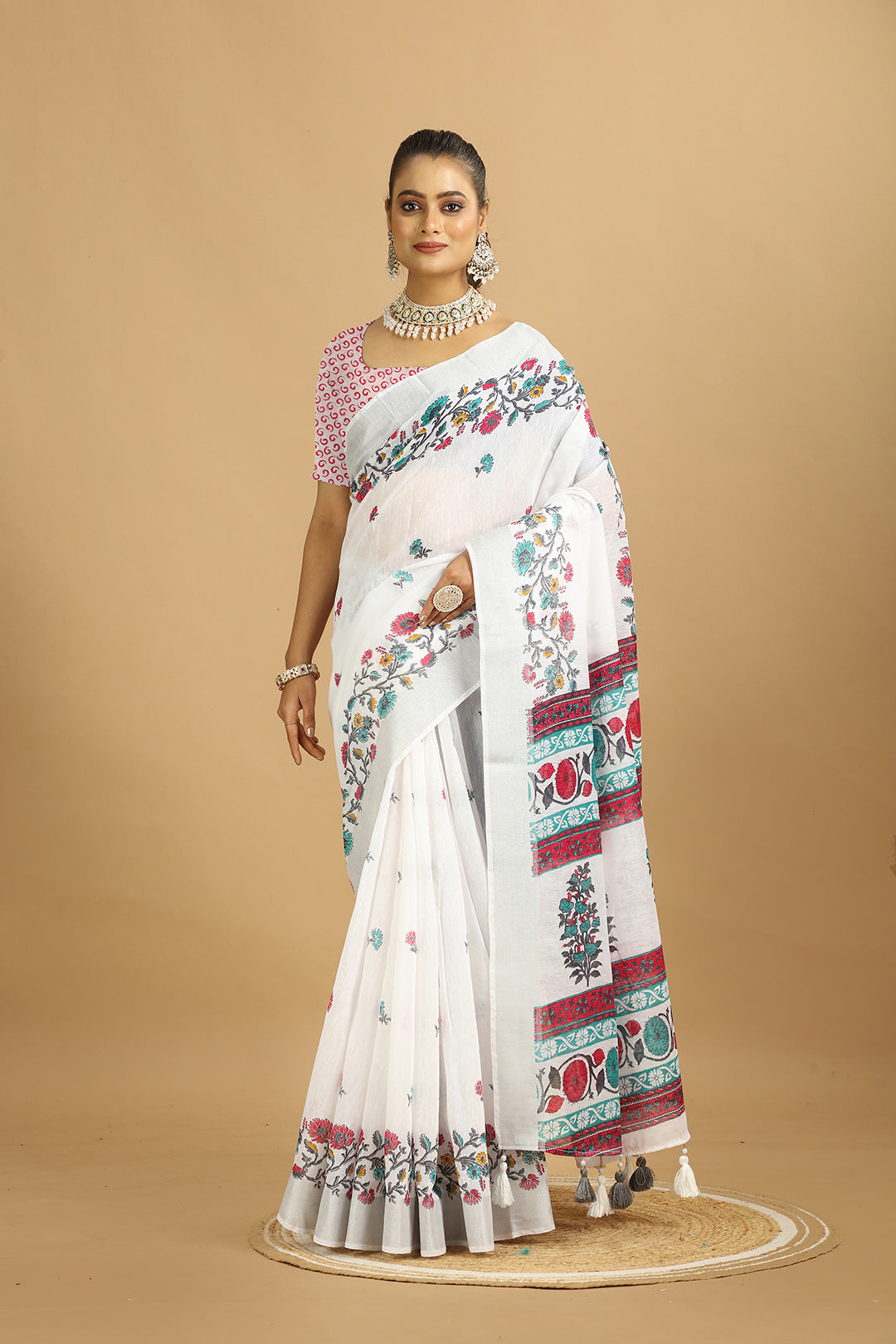 KARAMKARI-RAHA WHITE (ORGANIC COTTON SAREE)