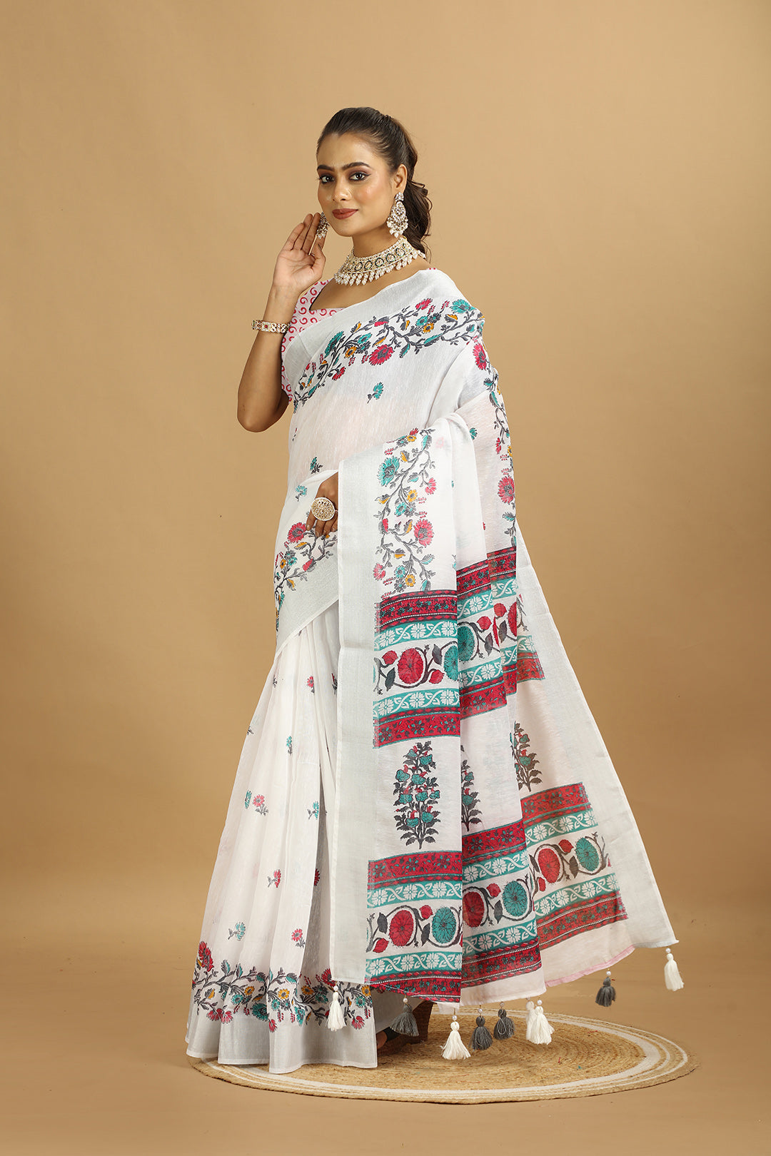 KARAMKARI-RAHA WHITE (ORGANIC COTTON SAREE)