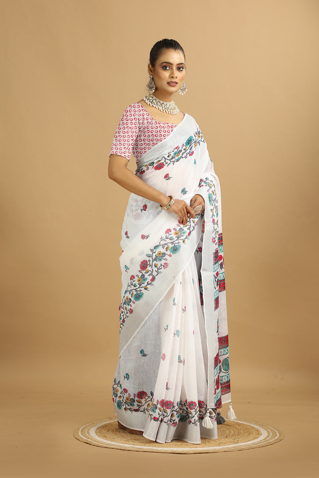 KARAMKARI-RAHA WHITE (ORGANIC COTTON SAREE)